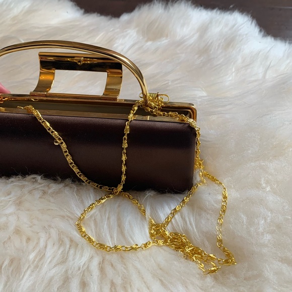 Sarina Brown Satin Clutch - Picture 10 of 10